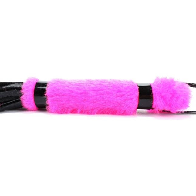 Черная плеть с розовой меховой рукоятью - 44 см - BDSM Light. Фотография 5.