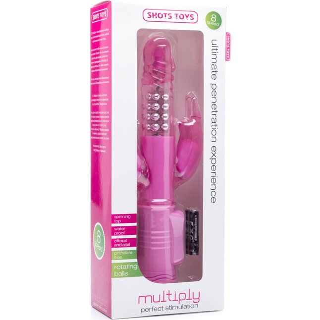 Розовый вибратор Multiply с двумя отростками - 23,5 см - Shots Toys. Фотография 2.