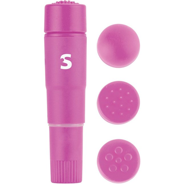 Розовый мини-вибратор с насадками Fourplay - Shots Toys