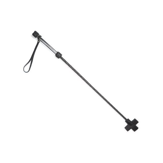 Чёрный стек с металлической рукоятью и крестообразным наконечником - 70 см - BDSM accessories