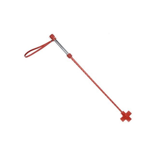 Красный стек с металлической рукоятью и крестообразным наконечником - 70 см - BDSM accessories