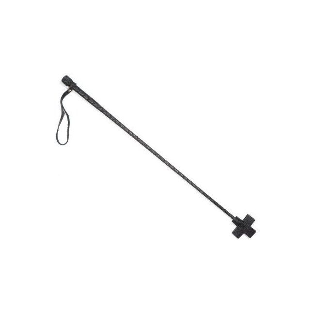 Чёрный кожаный стек с крестообразным наконечником - 70 см - BDSM accessories