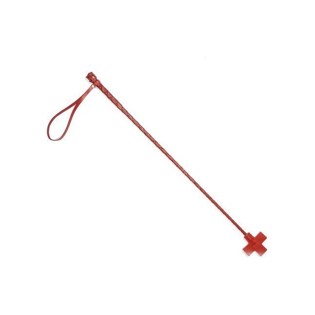 Красный кожаный стек с крестообразным наконечником - 70 см - BDSM accessories