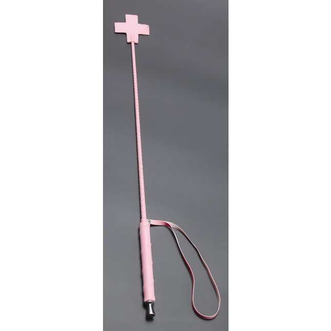 Розовый стек с наконечником-крестом из искусственной кожи - 70 см - BDSM accessories
