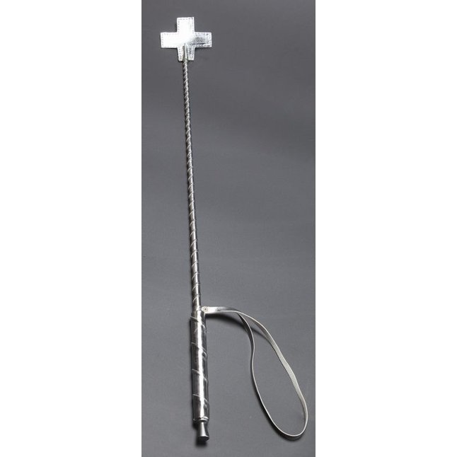 Серебристый стек с наконечником-крестом из искусственной кожи - 70 см - BDSM accessories