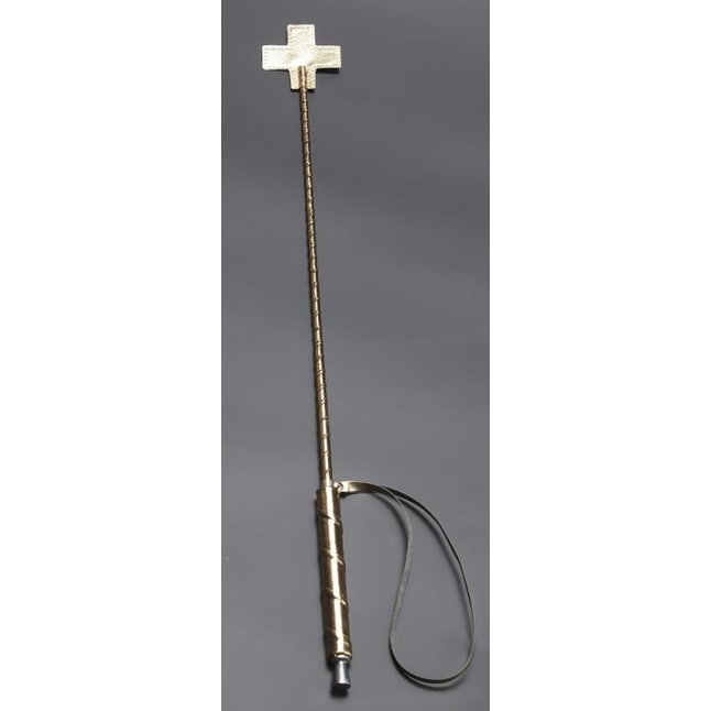 Золотистый стек с наконечником-крестом из искусственной кожи - 70 см - BDSM accessories