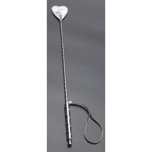 Серебристый стек с наконечником-сердцем из искусственной кожи - 57 см - BDSM accessories