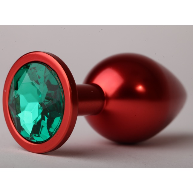 Красная анальная пробка с зеленым стразом - 8,2 см