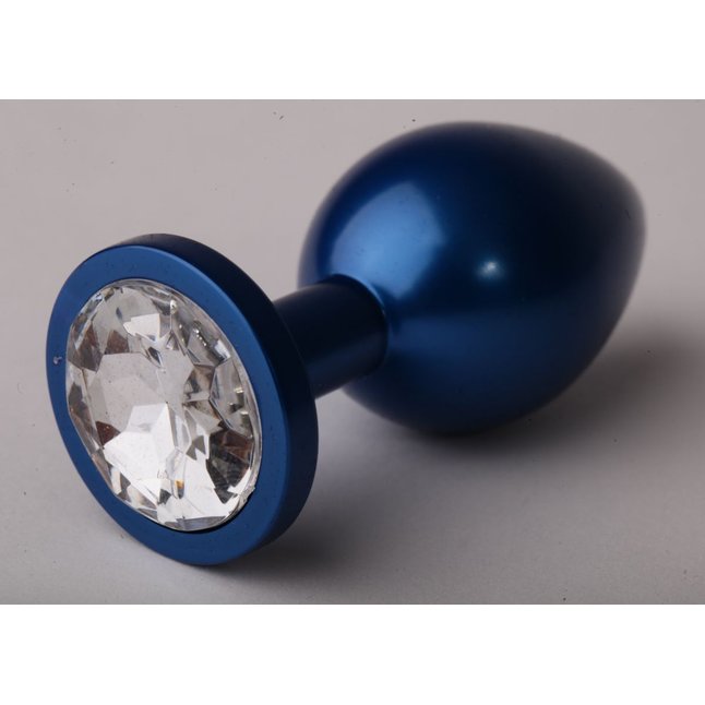 Синяя анальная пробка с прозрачным кристаллом - 8,2 см