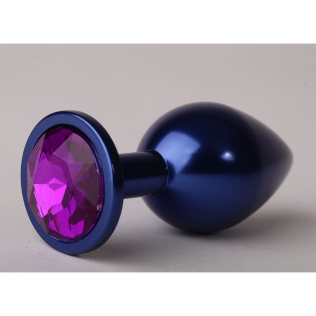 Синяя анальная пробка с фиолетовым кристаллом - 8,2 см