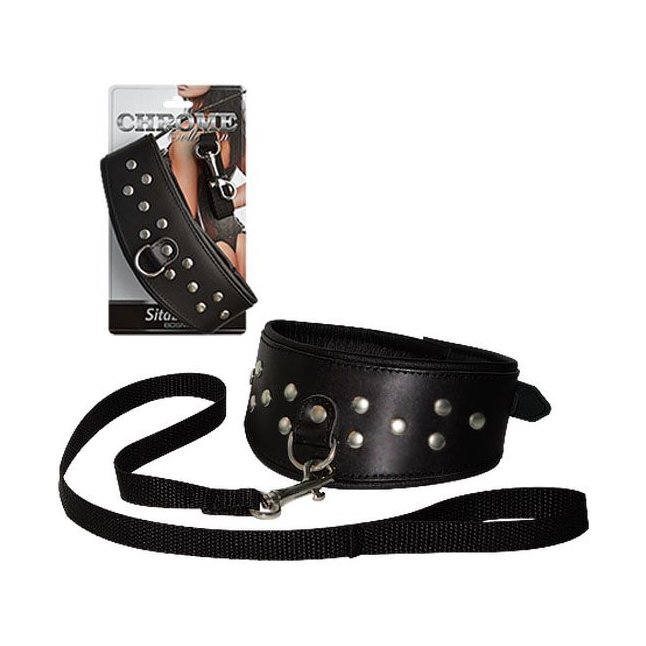 Кожаный ошейник с шлейкой Sitabella Chrome Collection - BDSM accessories