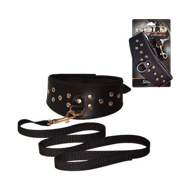 Кожаный ошейник с шлейкой Sitabella Gold Collection - BDSM accessories