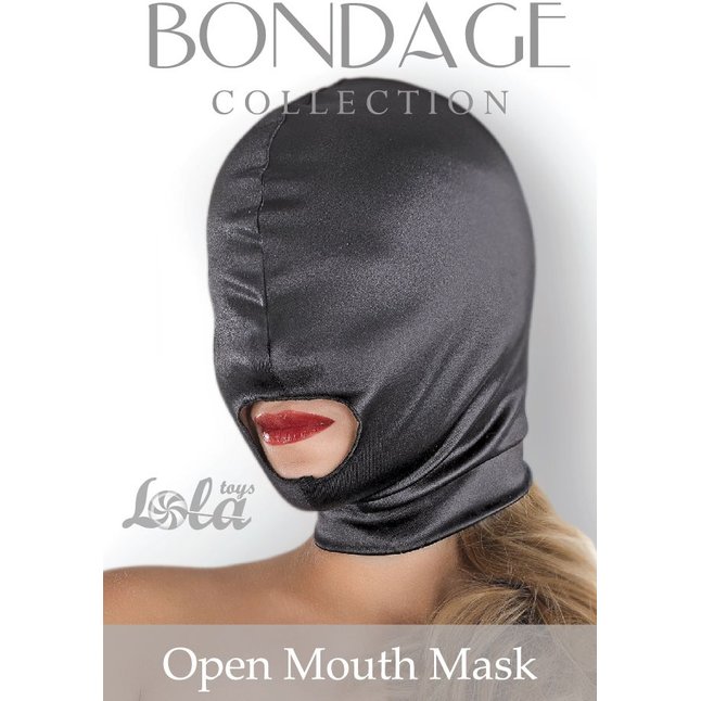 Чёрная шлем-маска Open Mouth Mask с вырезом для рта - Bondage Collection