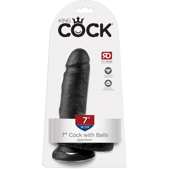 Чёрный фаллоимитатор с мошонкой 7 Cock with Balls - 19,4 см - King Cock. Фотография 4.