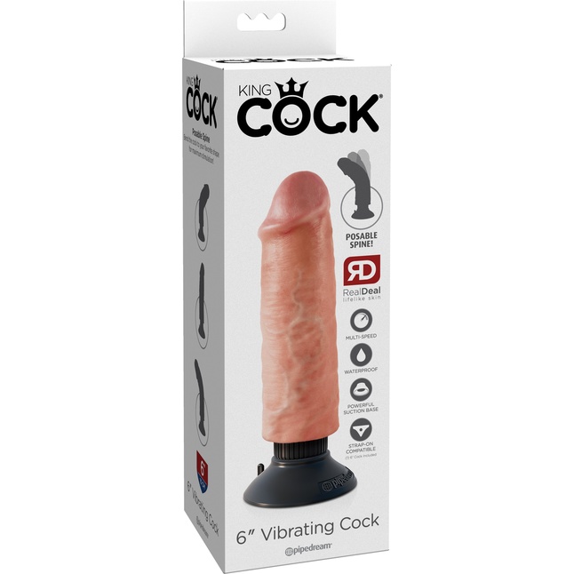 Вибромассажер-реалистик 6 Vibrating Cock - 17,8 см - King Cock. Фотография 8.