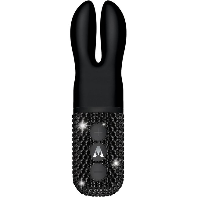 Чёрный вибратор с ушками The Pocket Rabbit, украшенный кристаллами. Фотография 2.