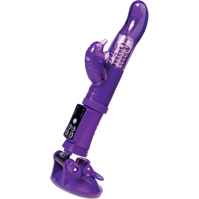 Фиолетовый вибратор с клиторальным стимулятором и супер надёжной присоской. Фотография 2.