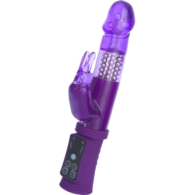 Фиолетовый вибратор с вращением бусин, клиторальным зайчиком и надёжной присоской. Фотография 4.