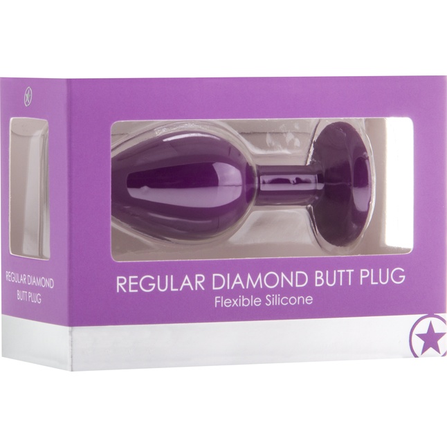 Фиолетовая анальная пробка OUCH! Regular Diamond Butt Plug с прозрачным кристаллом - 7,3 см - Ouch!. Фотография 2.