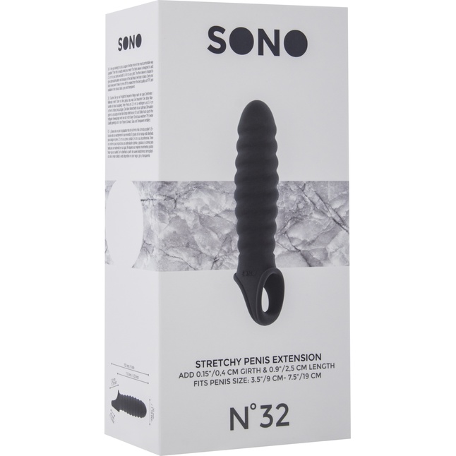 Серая ребристая насадка Stretchy Penis Extension No.32 - Sono. Фотография 3.