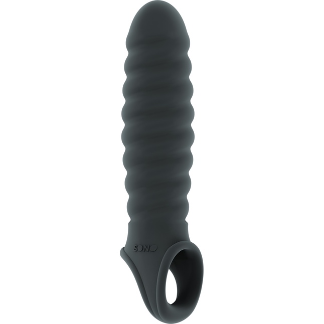 Серая ребристая насадка Stretchy Penis Extension No.32 - Sono