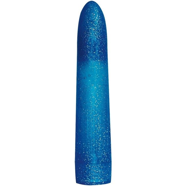 Синий классический вибратор с блёстками - 16,5 см