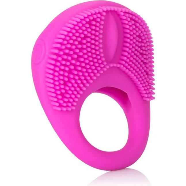 Розовое эрекционное кольцо с щеточкой и вибрацией Silicone Intimacy Enhancer - Couples Enhancers