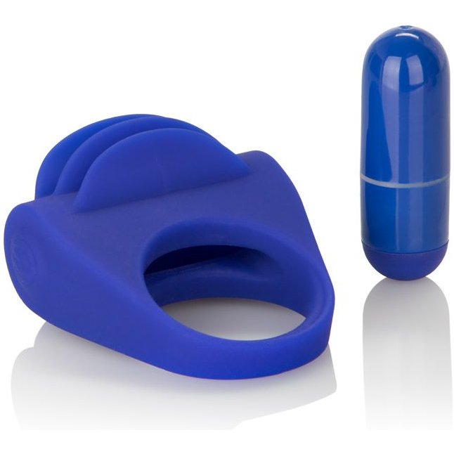 Синее эрекционное кольцо с рёбрышками и вибрацией Silicone Fluttering Enhancer - Couples Enhancers. Фотография 2.