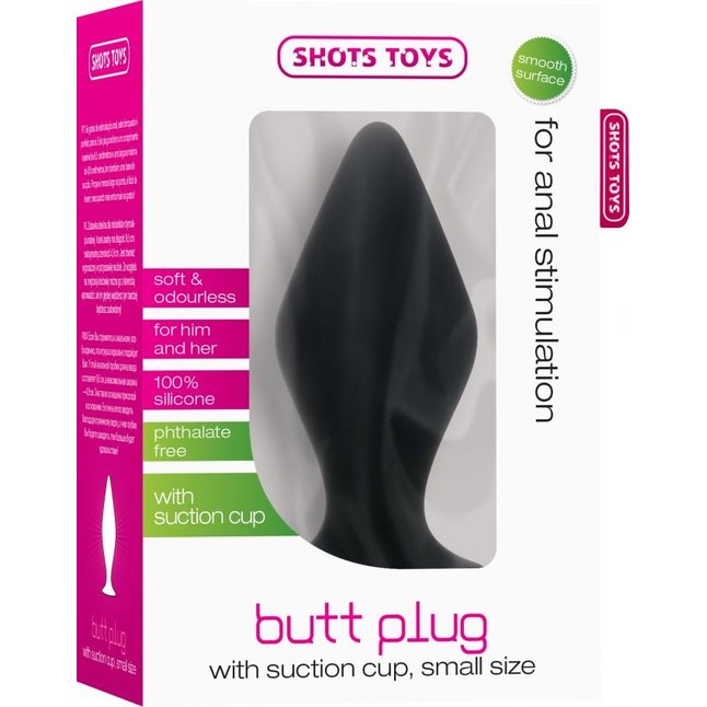 Чёрная малая анальная пробка Butt Plug with Suction Cup Small - Shots Toys. Фотография 3.