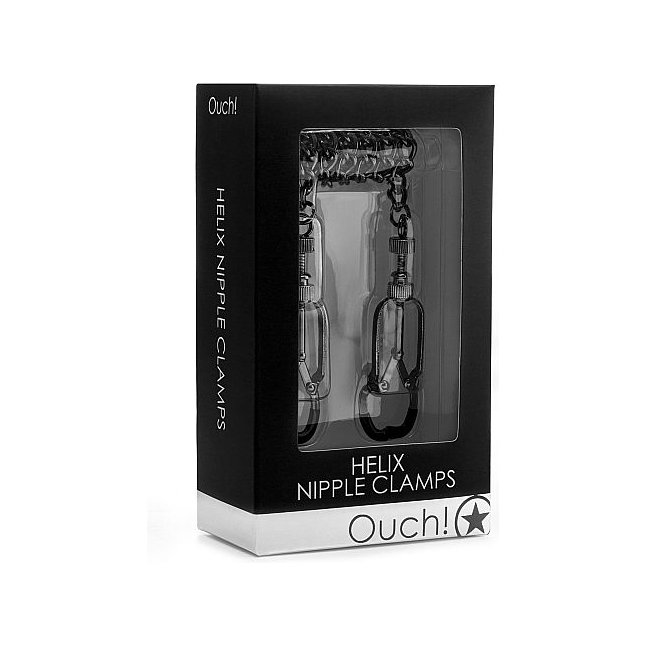 Чёрные зажимы на соски с цепочкой Helix Nipple Clamps - Ouch!. Фотография 2.