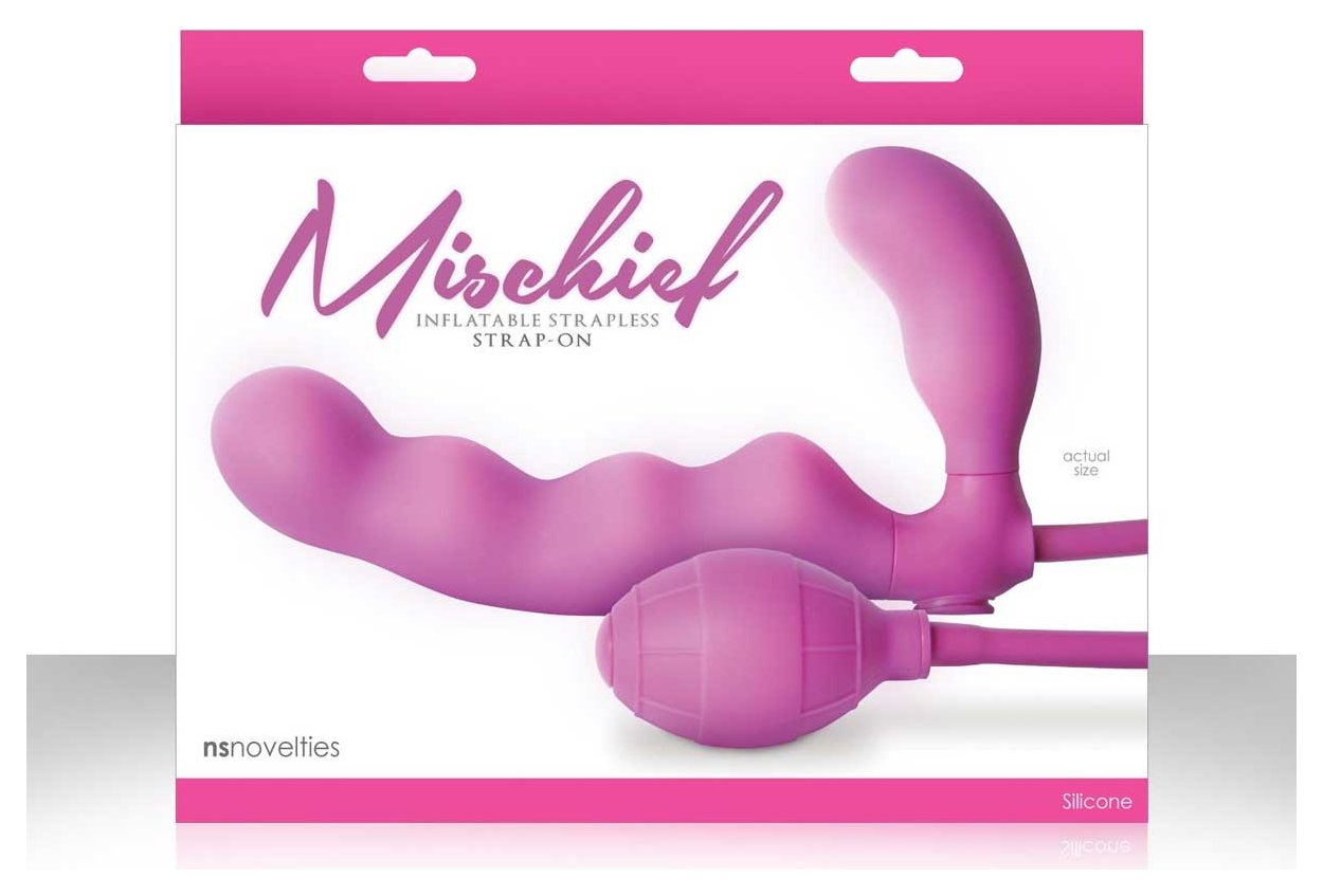 Купить розовый безремневой страпон Mischief с увеличением объема 21,6 см - 7x7.ru. Цена - 3935 руб.