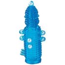  Голубая эластичная насадка на пенис с жемчужинами,  точками и шипами Pearl Stimulator - 11, 5 см. 