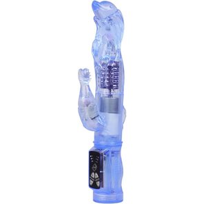  Ротатор голубого цвета с вибрацией и клиторальным стимулятором 23 см 