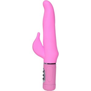  Розовый силиконовый вибратор со стимулятором клитора 24 см 