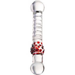  Стеклянный стимулятор с ручкой-шаром и цветными пупырышками 22 см 