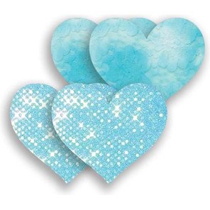  Комплект из 1 пары голубых пэстис-сердечек с блестками и 1 пары голубых пэстис-сердечек с кружевной поверхностью 