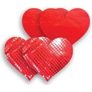  Комплект из 1 пары красных пэстис-сердечек с блестками и 1 пары красных пэстис-сердечек с гладкой поверхностью 
