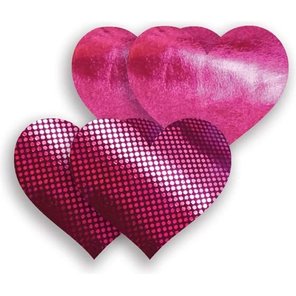  Комплект из 1 пары пурпурных пэстис-сердечек с блестками и 1 пары пурпурных пэстис-сердечек с гладкой поверхностью 