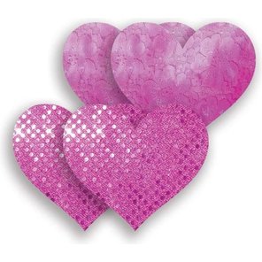  Комплект из 1 пары розовых пэстис-сердечек с блестками и 1 пары розовых пэстис-сердечек с кружевной поверхностью 