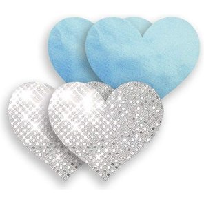  Комплект из 1 пары голубых пэстис-сердечек и 1 пары серебристых пэстис-сердечек с блёстками 