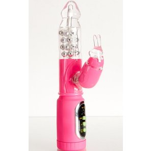  Розовый вибратор с вращающимися шариками и стимулятором клитора 