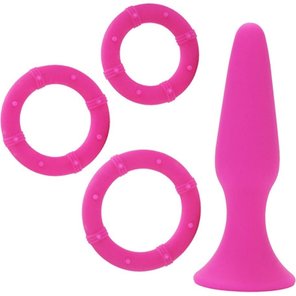  Розовый набор: анальная пробка эрекционные кольца 
