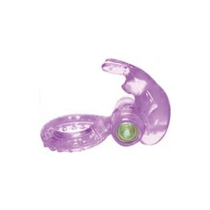 Фиолетовое эрекционное кольцо с вибратором и клиторальным стимулятором-зайчиком 