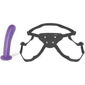  Черный силиконовый страпон с фиолетовым фаллосом, 16,5 см 
