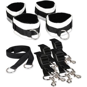  Две пары черно-белых кружевных наручников, крепящиеся к матрасу 