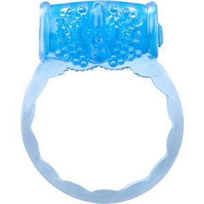  Голубое любовное вибро-кольцо со стимуляцией клитора 