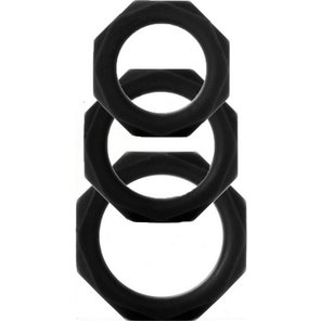  Набор чёрных эрекционных колец Octagon Rings 3 sizes (3 шт.) 