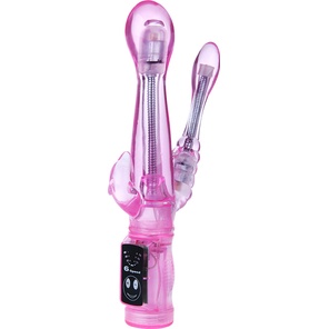  Розовый вибратор с анальным и клиторальным отростками Intimate Tease 22 см 