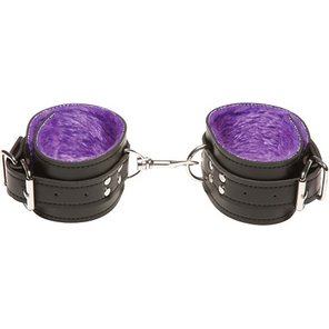  Чёрные кожаные оковы X-Play с фиолетовым мехом внутри 
