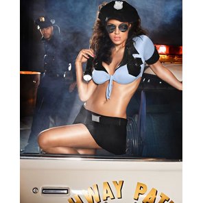  Игровой костюм Ночной полицейский : топ, мини-юбка, ремень, значок и фуражка 